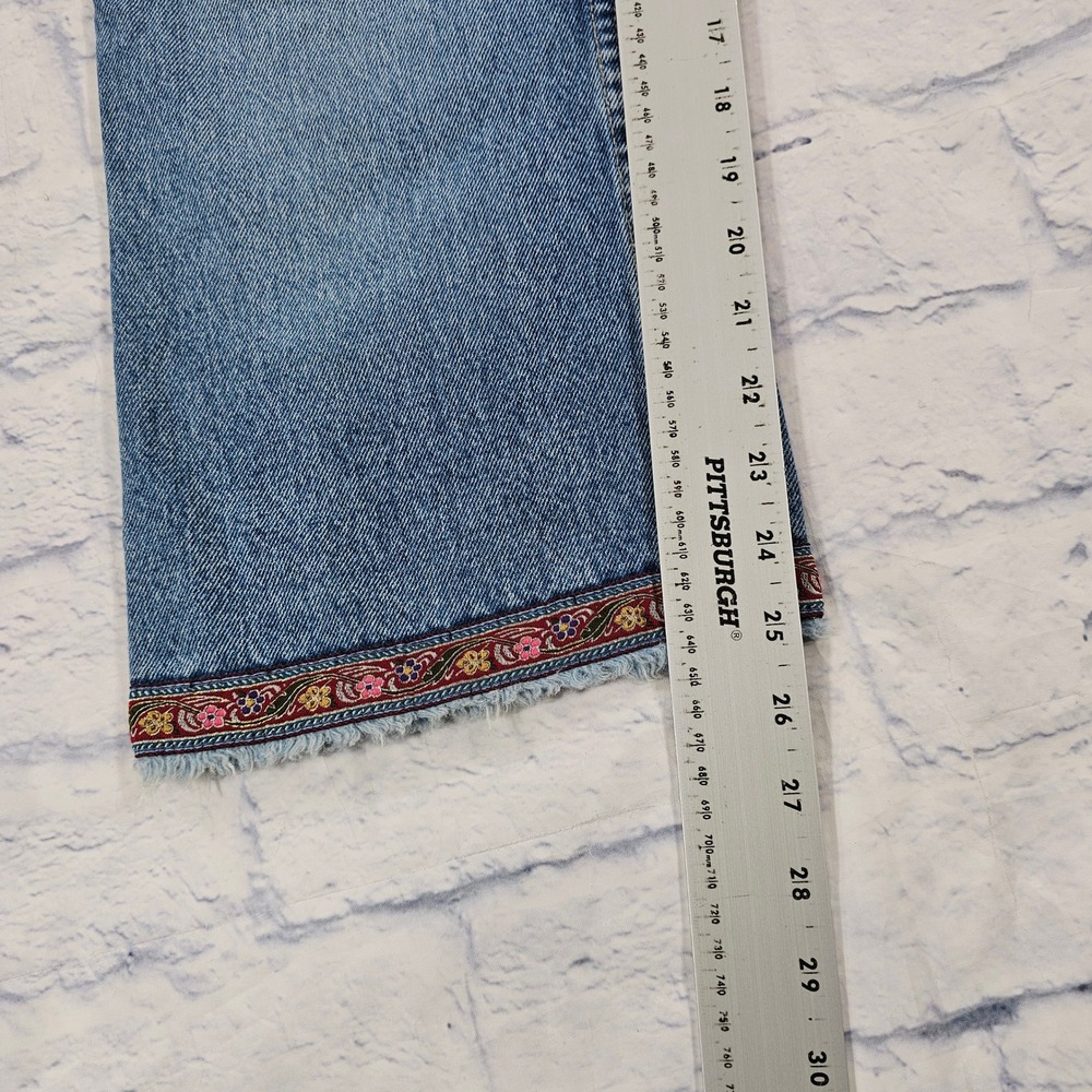 Old Navy Blue Jeans Womens 12 Medium Floral Embroidered Trim Wide Leg VINTAGE - Picture 4 of 13